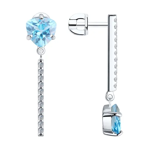 Cercei Pusete din argint cu Cubic Zirconia Incolor, Topaz albastru