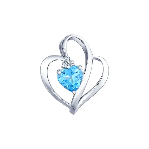 Pandantiv din argint cu Cubic Zirconia Incolor, Topaz albastru