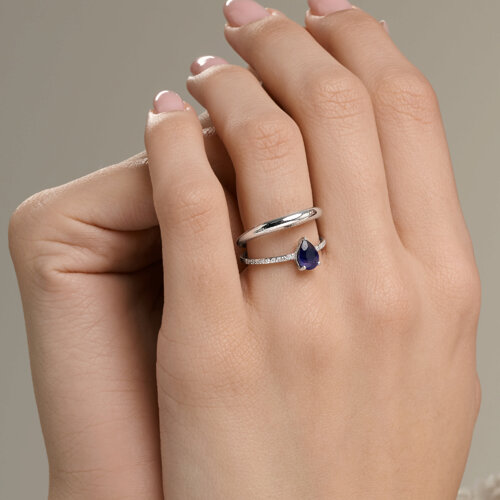 Inel din aur alb cu pietre Diamant, Safir