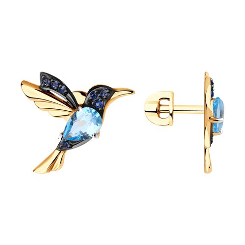 Cercei Pusete din aur roșu cu pietre Cubic Zirconia Albastru Safir, Topaz Swiss
