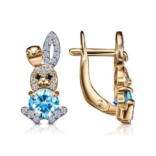 Cercei p-u copii din aur roșu cu pietre Cubic Zirconia Incolor, Cubic Zirconia Negru și Cubic Zirconia Albastru