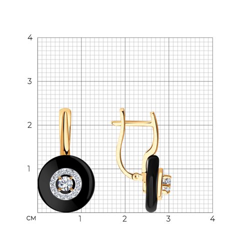 Cercei din aur roșu cu pietre Cubic Zirconia Incolor, Agat negru