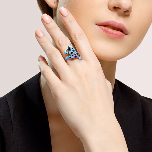 Inel din argint  cu pietre Cubic Zirconia Negru, Emailare