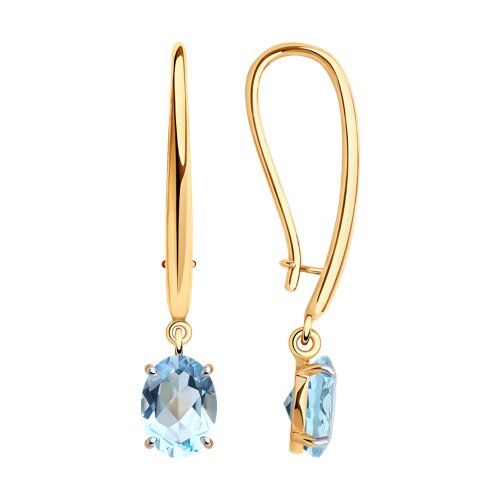 Cercei Suspendați din aur roșu cu pietre Topaz albastru