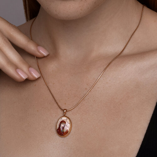 Иконка из позолоченного серебра с камнями Финифть с эмалью