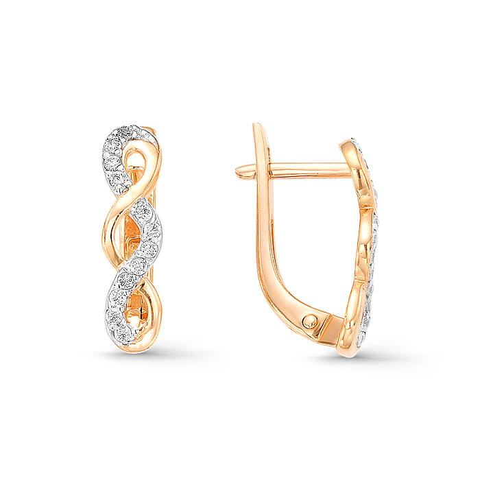 Cercei din aur roșu cu pietre Cubic Zirconia Incolor