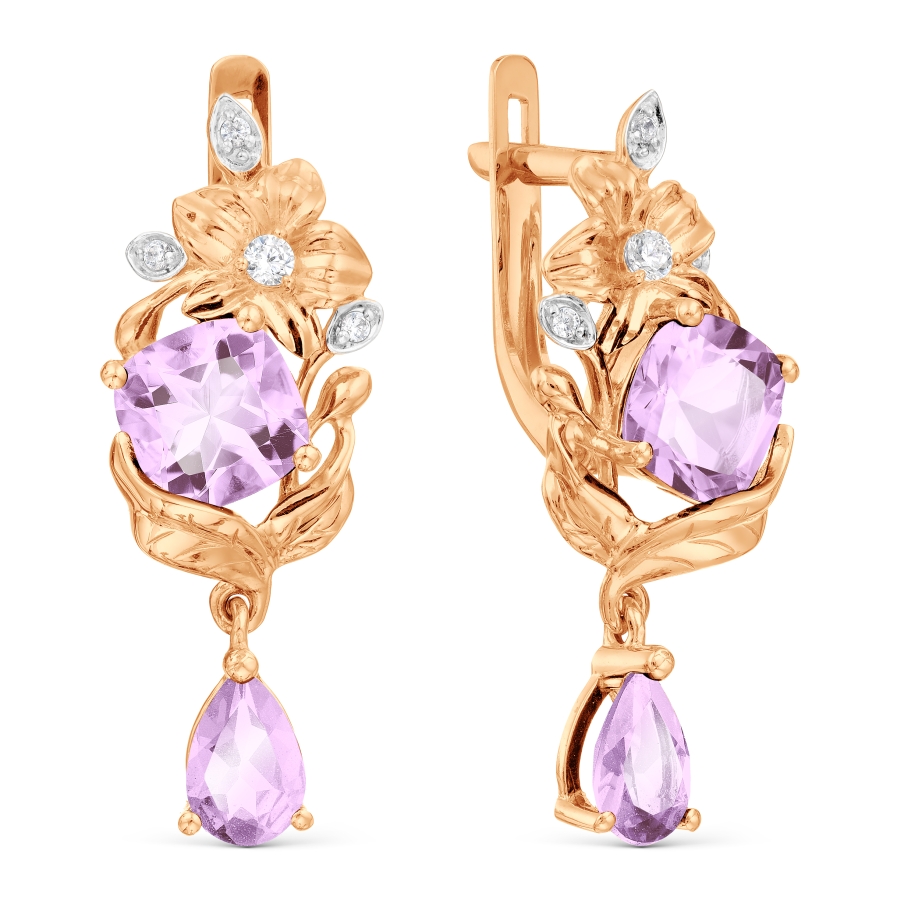 Cercei Suspendați din aur roșu cu pietre Cubic Zirconia Incolor, Ametist