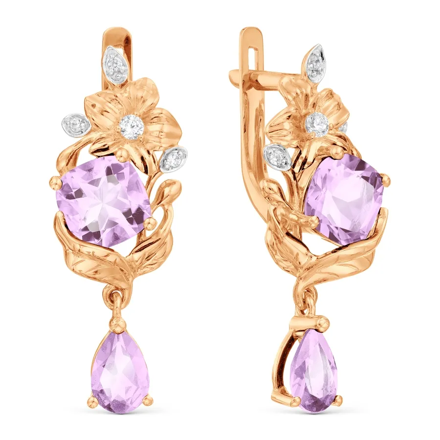 Cercei Suspendați din aur roșu cu Cubic Zirconia Incolor, Ametist