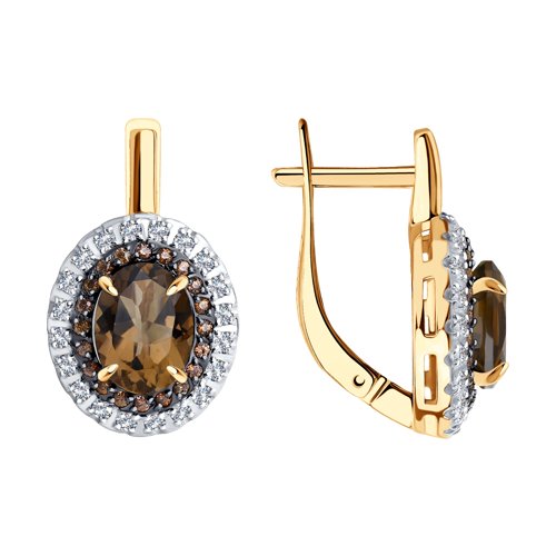 Cercei din aur roșu cu pietre Cubic Zirconia Incolor, Cuarț fumuriu