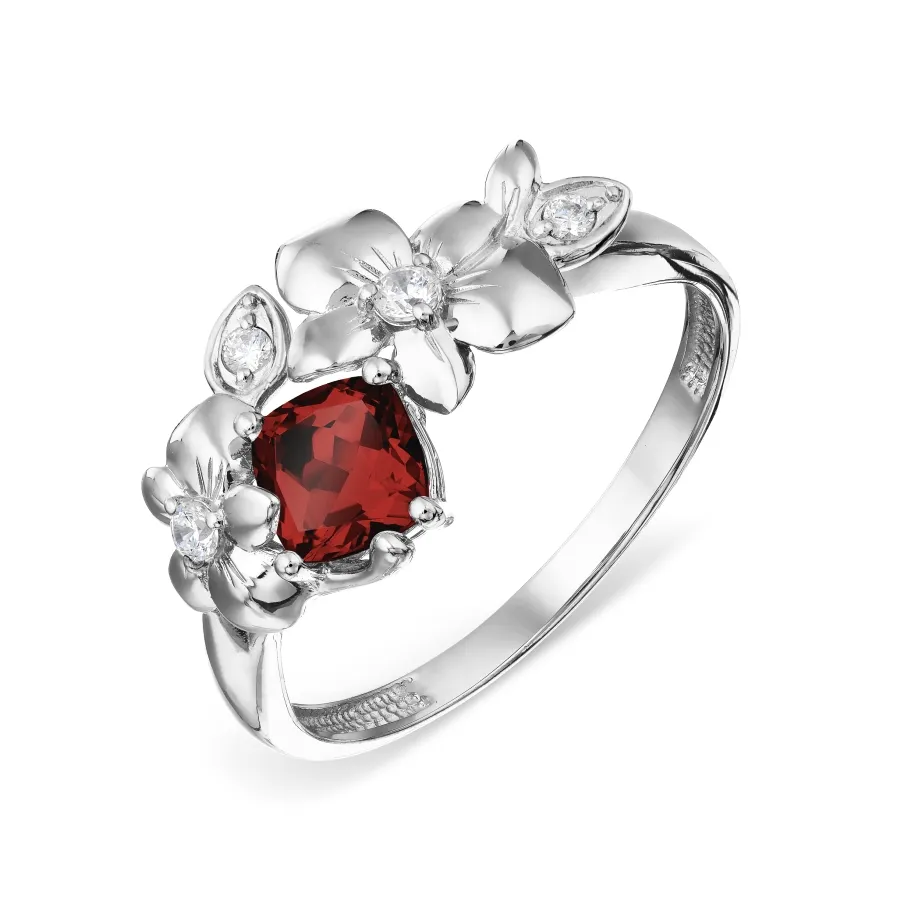 Inel din aur alb cu Cubic Zirconia Incolor, Granat