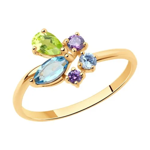Inel din aur roșu cu Cubic Zirconia Liliachiu, Cubic Zirconia Albastru și Topaz Swiss