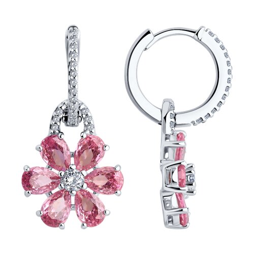 Cercei Creole din argint  cu pietre Cubic Zirconia Incolor, Cubic Zirconia Roz