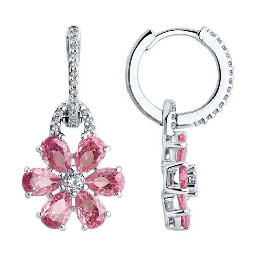 Cercei Creole din argint cu Cubic Zirconia Incolor, Cubic Zirconia Roz