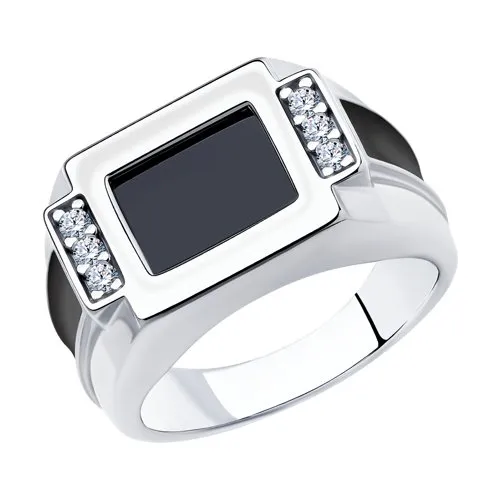 Inel din argint cu Cubic Zirconia Incolor, Nanospinel negru și Emailare