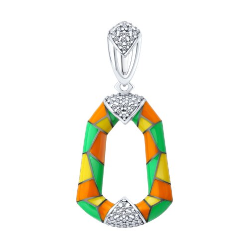 Pandantiv din argint  cu pietre Cubic Zirconia Incolor, Emailare