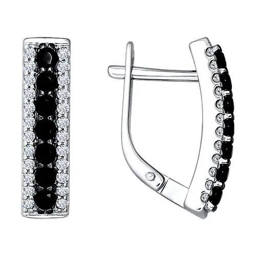 Серьги из серебра с камнями Фианит, Фианит Чёрный