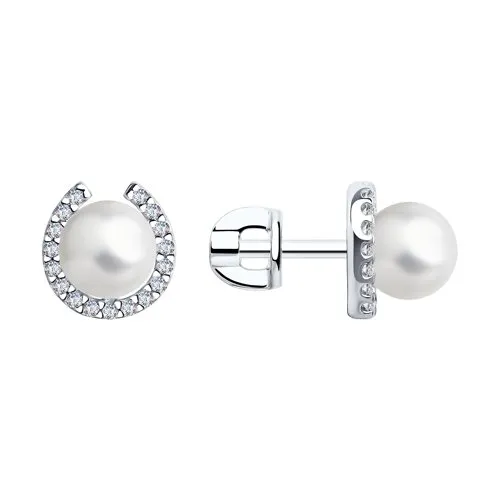 Cercei Pusete din argint cu Cubic Zirconia Incolor, Perla Imit.