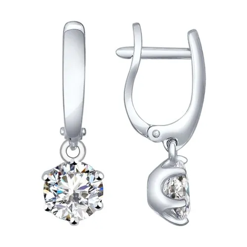 Серьги Длинные из серебра с камнями Фианит