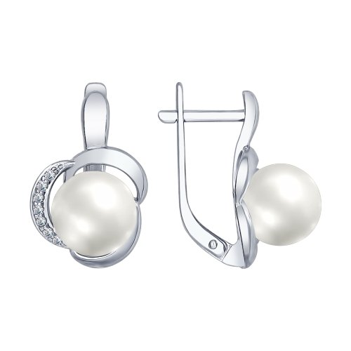Cercei din argint  cu pietre Cubic zirconia, Perla Imit.