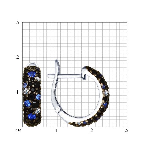 Серьги из серебра с камнями Фианит, Фианит Чёрный и Фианит Синий Сапфир