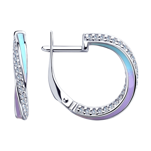 Серьги из серебра с камнями Фианит, Эмаль