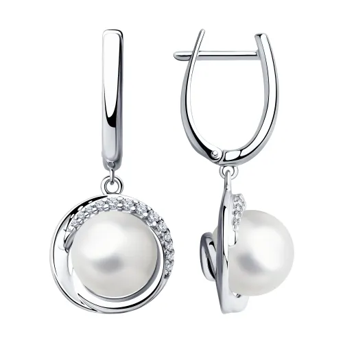Cercei Suspendați din argint cu Cubic Zirconia Incolor, Perla Imit.
