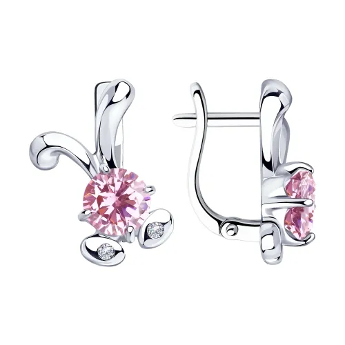 Cercei p-u copii din argint cu Cubic Zirconia Incolor, Cubic Zirconia Roz