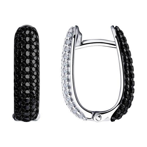 Cercei Creole din argint  cu pietre Cubic Zirconia Incolor, Cubic Zirconia Negru