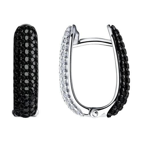 Cercei Creole din argint cu Cubic Zirconia Incolor, Cubic Zirconia Negru