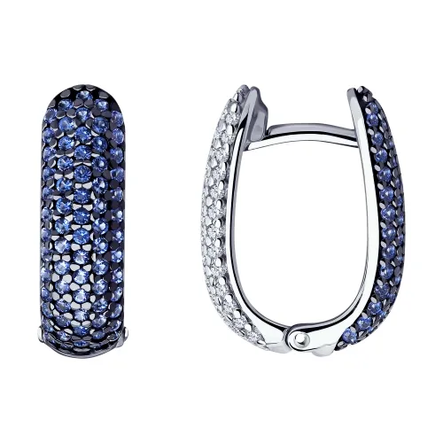 Cercei Creole din argint cu Cubic Zirconia Incolor, Cubic Zirconia Albastru Safir