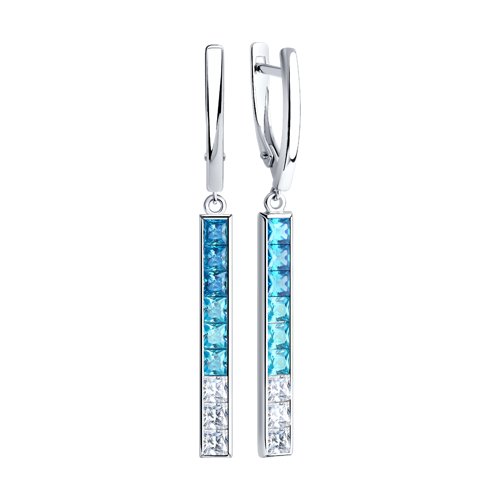 Cercei Suspendați din argint  cu pietre Cubic Zirconia Incolor, Cubic Zirconia Albastru și Cubic Zirconia Albastru Safir