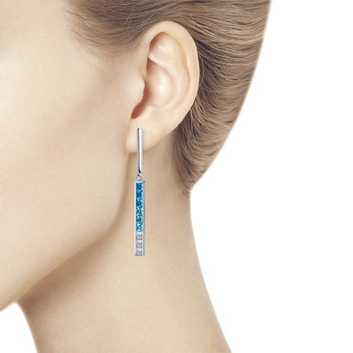 Cercei Suspendați din argint  cu pietre Cubic Zirconia Incolor, Cubic Zirconia Albastru și Cubic Zirconia Albastru Safir