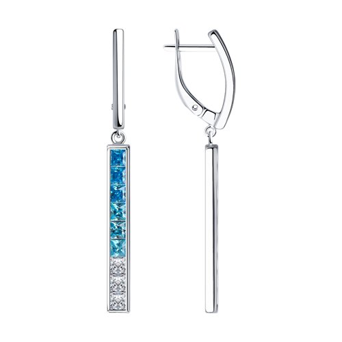 Cercei Suspendați din argint  cu pietre Cubic Zirconia Incolor, Cubic Zirconia Albastru și Cubic Zirconia Albastru Safir