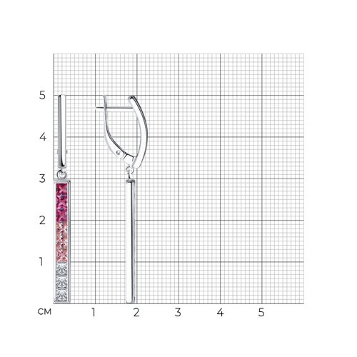 Cercei Suspendați din argint  cu pietre Cubic Zirconia Incolor, Cubic Zirconia Roz și Corindon (rubin)