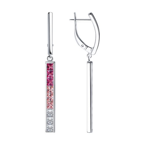 Cercei Suspendați din argint  cu pietre Cubic Zirconia Incolor, Cubic Zirconia Roz și Corindon (rubin)