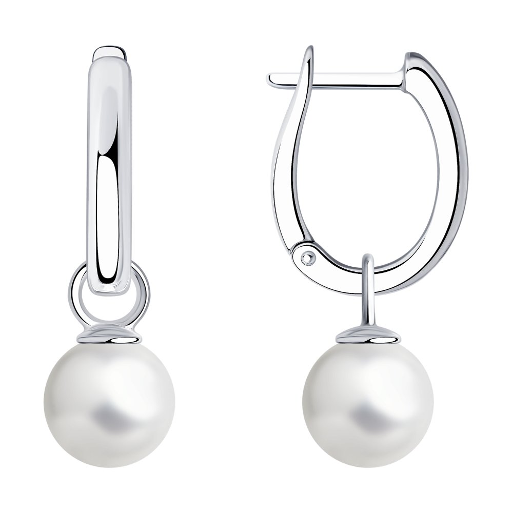 Cercei Suspendați din argint  cu pietre Cubic Zirconia Incolor, Perla Imit.