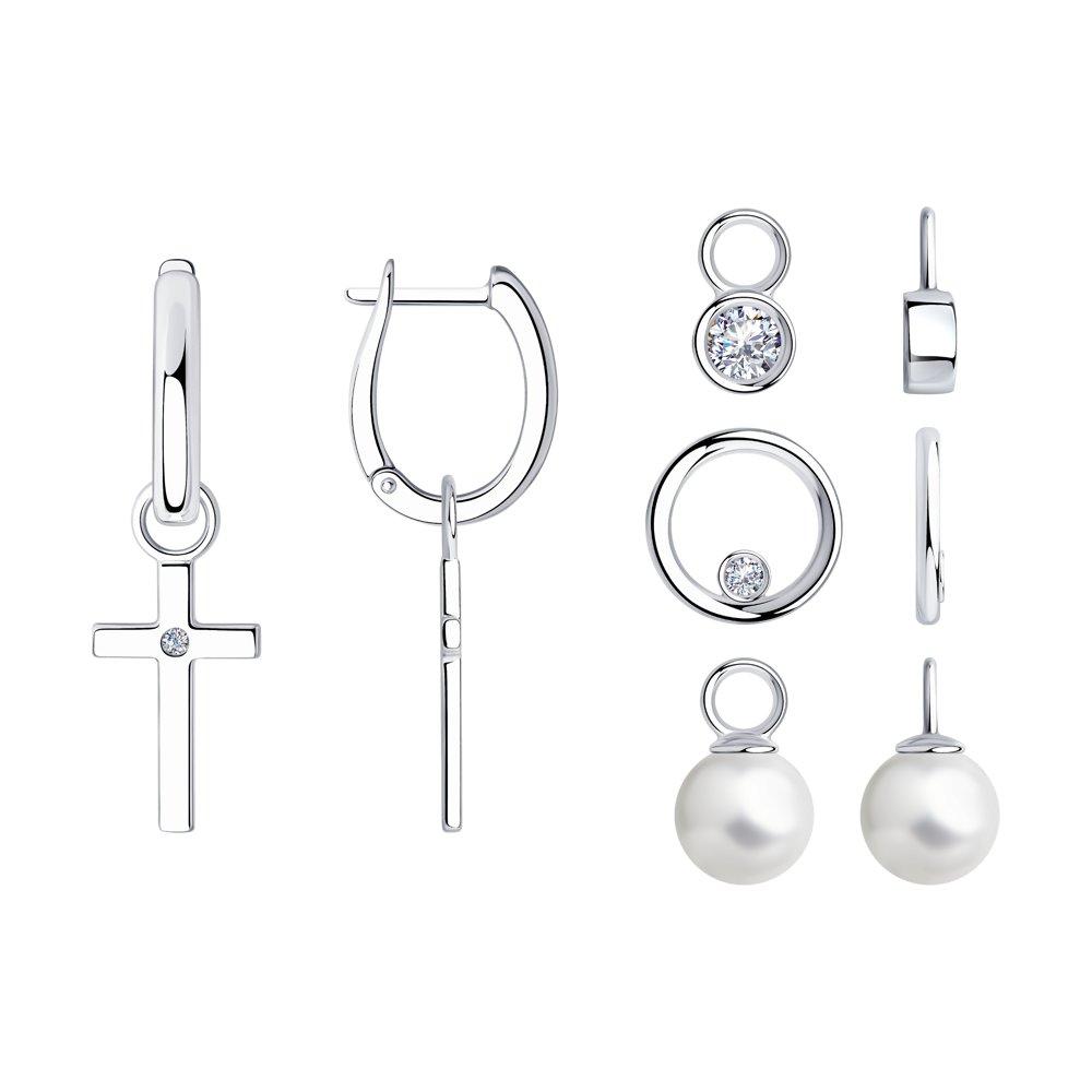 Cercei Suspendați din argint  cu pietre Cubic Zirconia Incolor, Perla Imit.