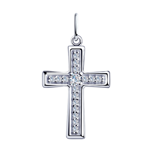 Cruce din argint  cu pietre Cubic Zirconia Incolor