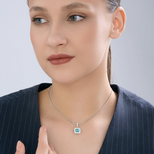 Pandantiv din argint  cu pietre Cubic Zirconia Incolor, Cubic Zirconia Albastru