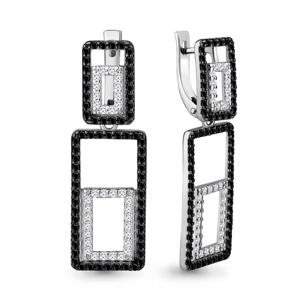 Cercei Suspendați din aur alb cu pietre Diamant, Diamant negru