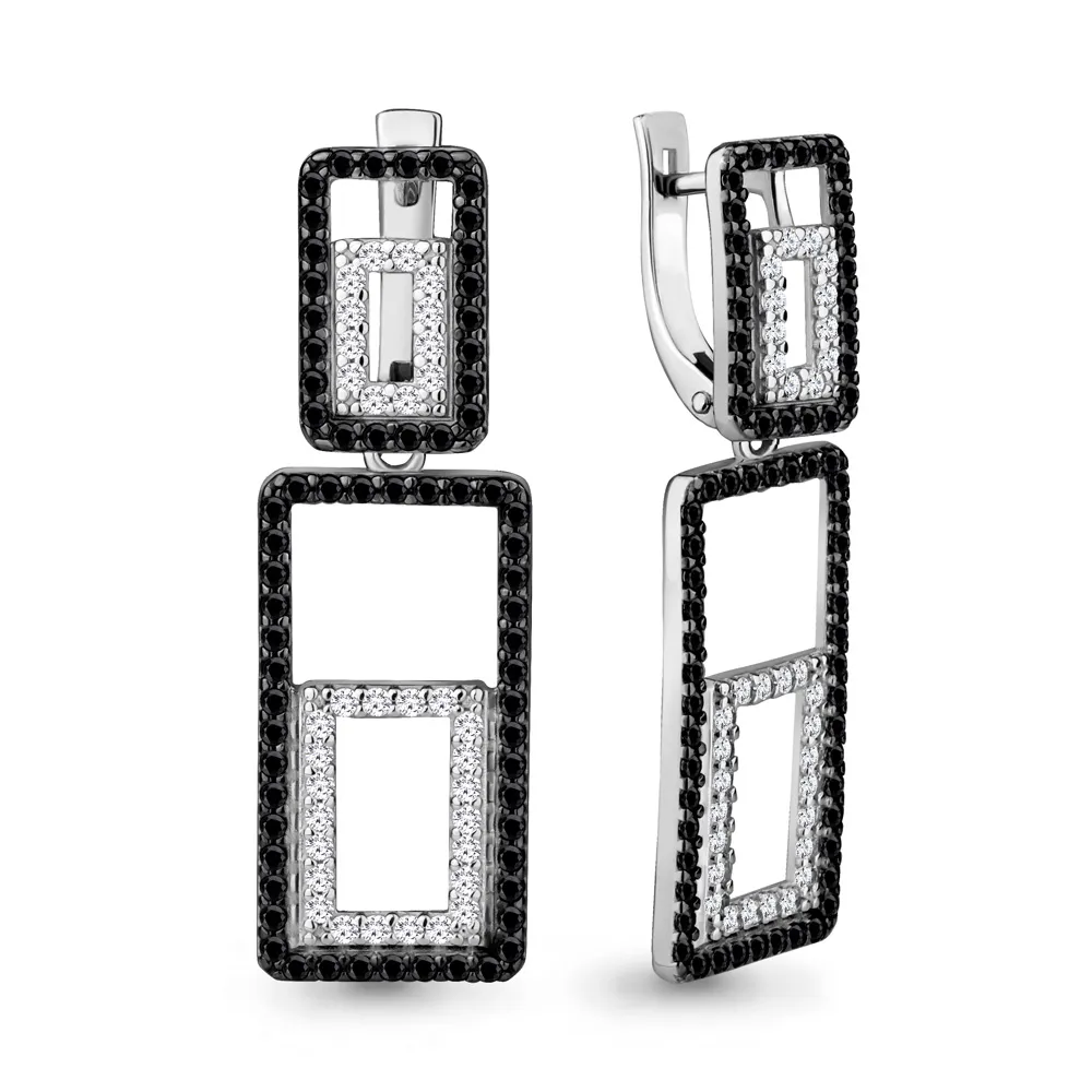 Cercei Suspendați din aur alb cu Diamant, Diamant negru