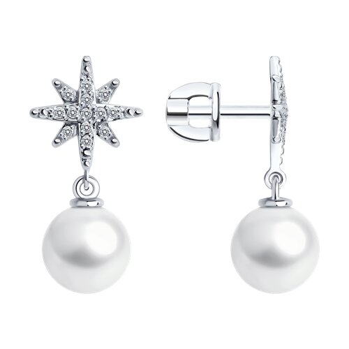 Cercei Pusete din aur alb cu pietre Diamant, Perla Albă