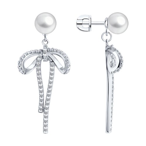 Cercei Pusete din argint  cu pietre Cubic Zirconia Incolor, Perla Imit.