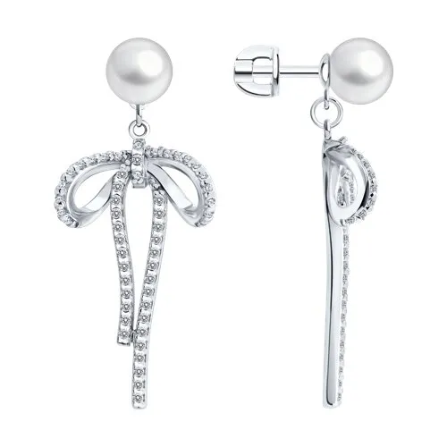 Cercei Pusete din argint cu Cubic Zirconia Incolor, Perla Imit.