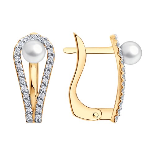 Cercei din aur roșu cu Cubic Zirconia Incolor, Perla Albă