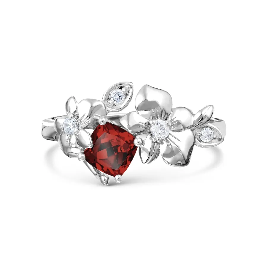 Inel din aur alb cu Cubic Zirconia Incolor, Granat