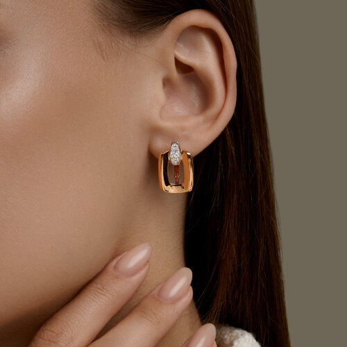 Cercei din aur roșu cu pietre Cubic Zirconia Incolor