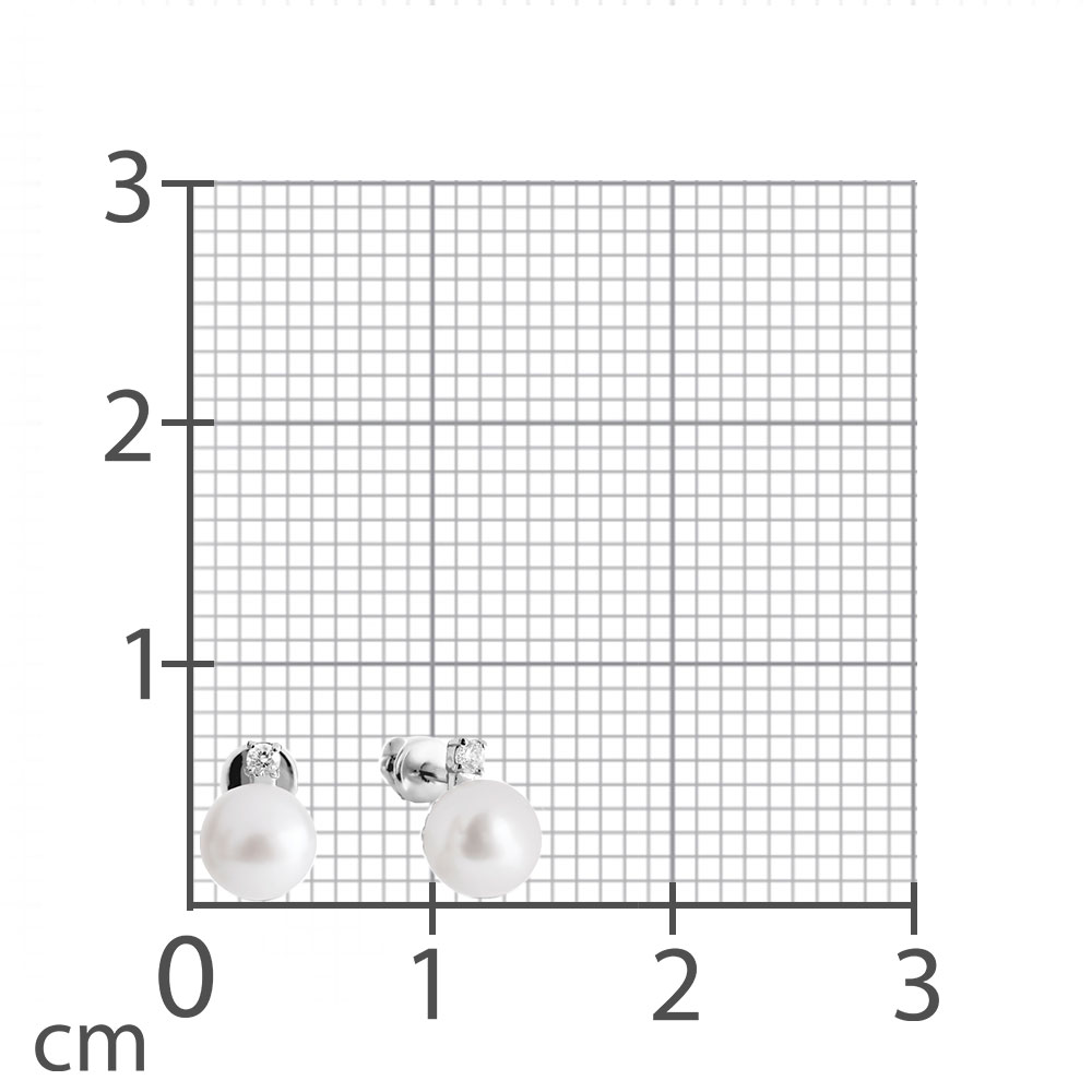 Cercei Pusete din aur alb cu pietre Cubic Zirconia Incolor, Perla Albă