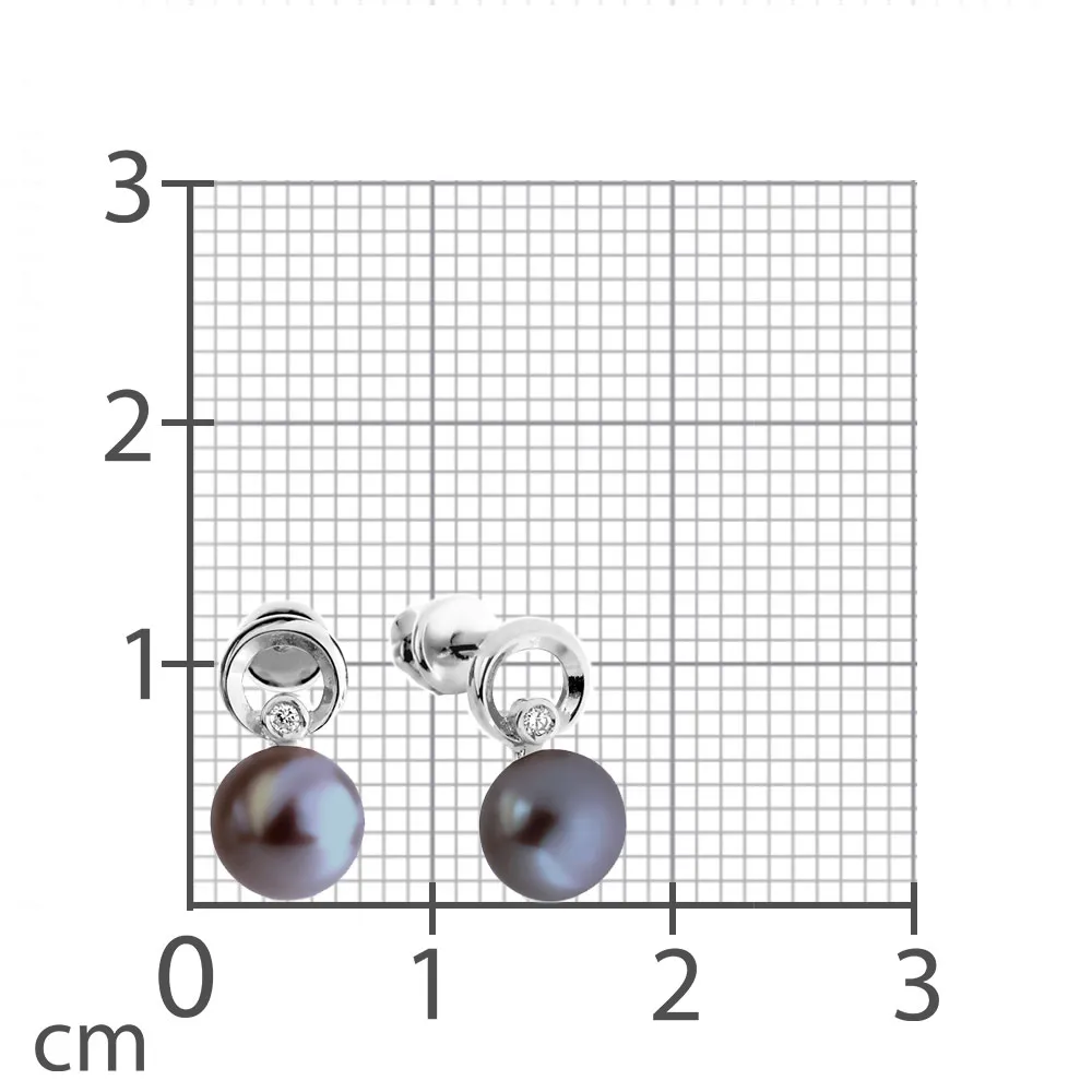 Cercei Pusete din aur alb cu Cubic Zirconia Incolor, Perla neagră