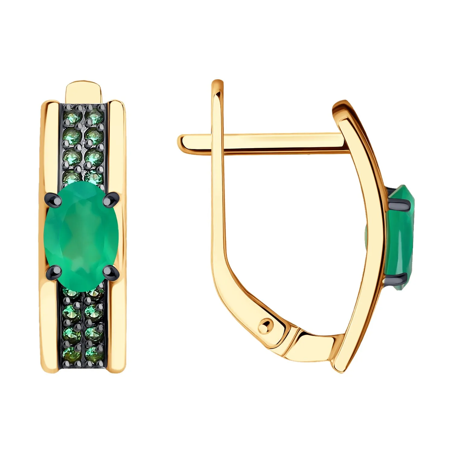 Cercei din aur roșu cu Cubic Zirconia Verde, Agat verde